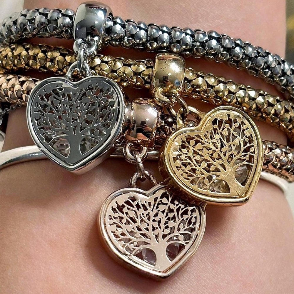 Tree of Life Charm Bracelet Set in Silver and Gold